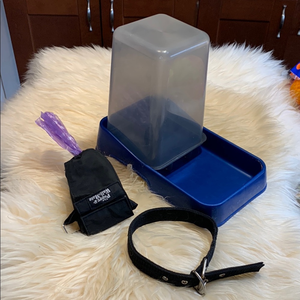 SALE!! Auto waterer with collar and poop bag holder. 3